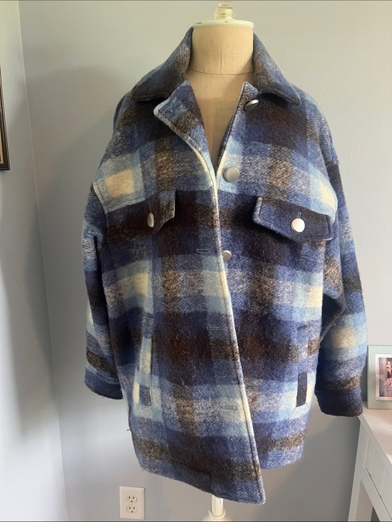 Zara Jackets & Blazers - Zara Blue Brown Plaid Wool Blend Shacket